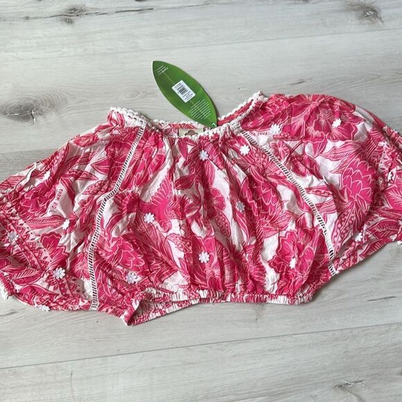 FARM RIO Tropical Woodcut cropped top Size M‎ in Pink/White NWT - Picture 7 of 9